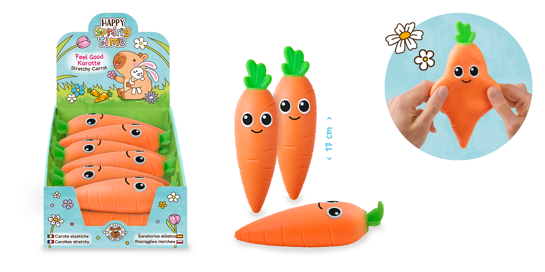è riportata l'immagine dal giocattolo a forma di carota e l'imballaggio